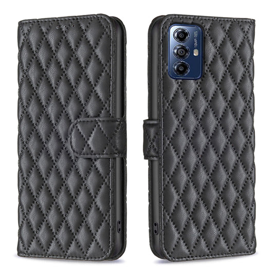 For Motorola Moto G Play 2024 Diamond Lattice Wallet Flip Leather Phone Case(Black) by buy2fix