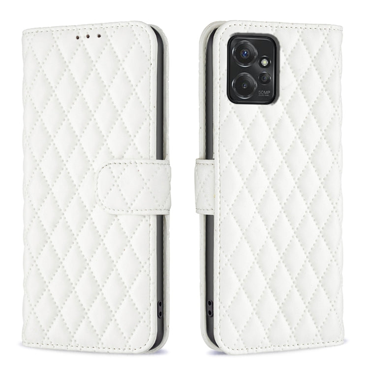 For Motorola Moto G Power 5G 2024 Diamond Lattice Wallet Flip Leather Phone Case(White) by buy2fix