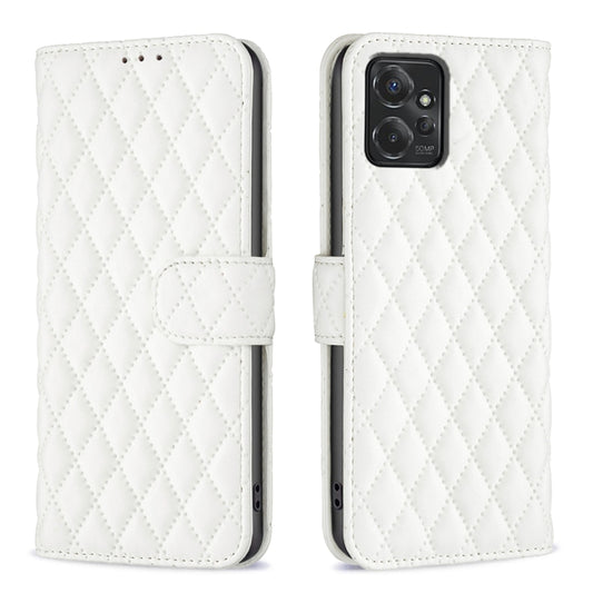 For Motorola Moto G Power 5G 2024 Diamond Lattice Wallet Flip Leather Phone Case(White) by buy2fix