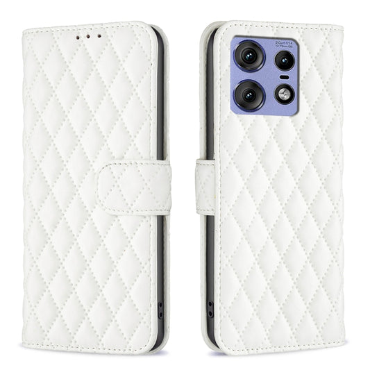 For Motorola Edge 50 Pro 5G Diamond Lattice Wallet Flip Leather Phone Case(White) by buy2fix