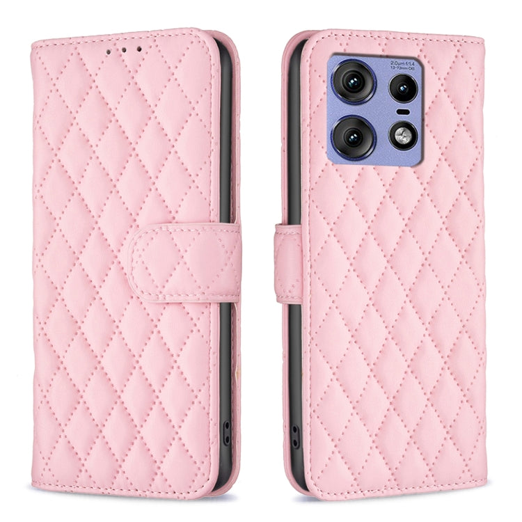 For Motorola Edge 50 Pro 5G Diamond Lattice Wallet Flip Leather Phone Case(Pink) by buy2fix