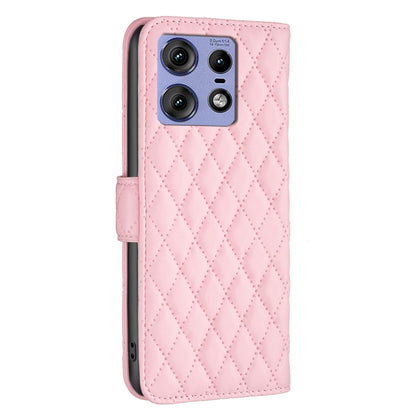 For Motorola Edge 50 Pro 5G Diamond Lattice Wallet Flip Leather Phone Case(Pink) by buy2fix