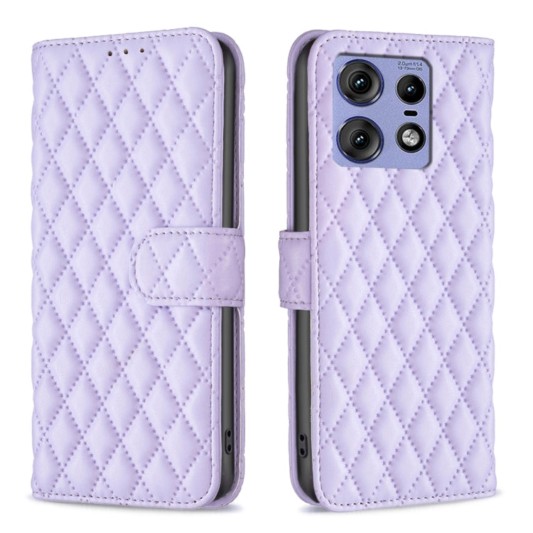 For Motorola Edge 50 Pro 5G Diamond Lattice Wallet Flip Leather Phone Case(Purple) by buy2fix