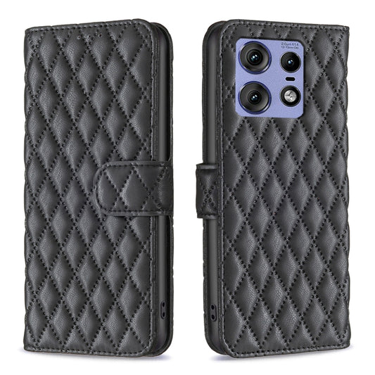 For Motorola Edge 50 Pro 5G Diamond Lattice Wallet Flip Leather Phone Case(Black) by buy2fix