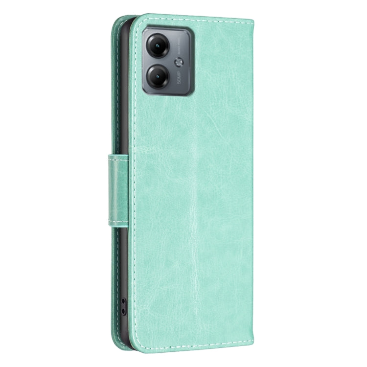 For Motorola Moto G14 4G Embossing Two Butterflies Pattern Leather Phone Case(Green) by buy2fix