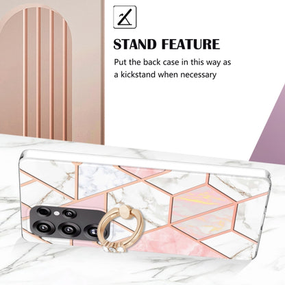 For Samsung Galaxy S25 Ultra 5G Splicing Marble Flower IMD TPU Phone Case Ring Holder(Pink White) by buy2fix