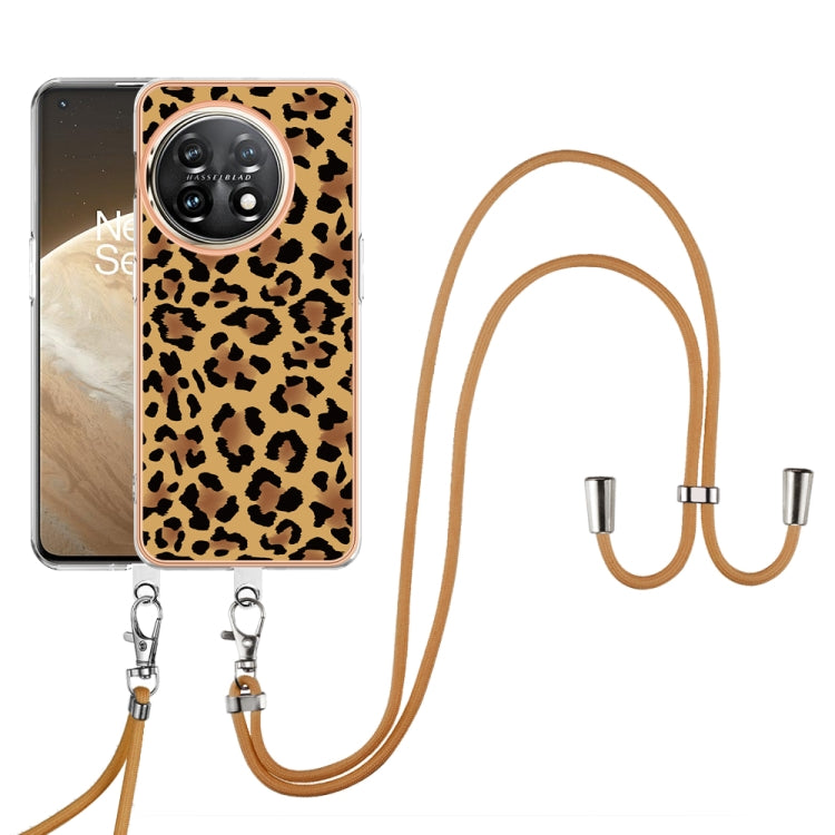 For OnePlus 11 Electroplating Dual-side IMD Phone Case with Lanyard(Leopard Print) - OnePlus Cases by buy2fix | Online Shopping UK | buy2fix