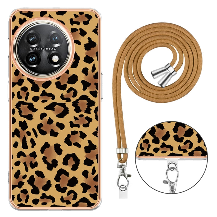 For OnePlus 11 Electroplating Dual-side IMD Phone Case with Lanyard(Leopard Print) - OnePlus Cases by buy2fix | Online Shopping UK | buy2fix