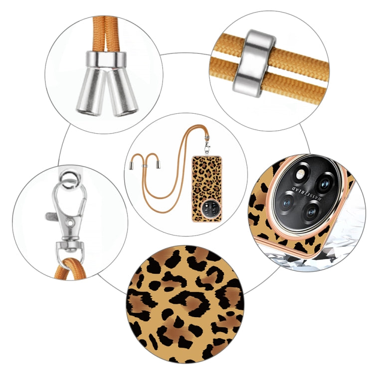 For OnePlus 11 Electroplating Dual-side IMD Phone Case with Lanyard(Leopard Print) - OnePlus Cases by buy2fix | Online Shopping UK | buy2fix