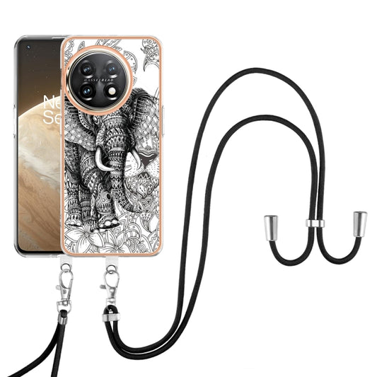 For OnePlus 11 Electroplating Dual-side IMD Phone Case with Lanyard(Totem Elephant) - OnePlus Cases by buy2fix | Online Shopping UK | buy2fix