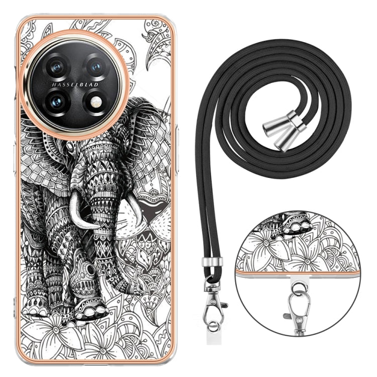 For OnePlus 11 Electroplating Dual-side IMD Phone Case with Lanyard(Totem Elephant) - OnePlus Cases by buy2fix | Online Shopping UK | buy2fix