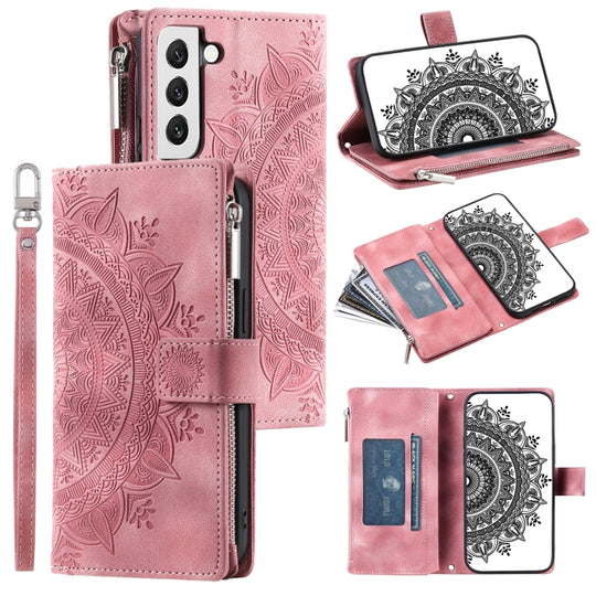 For Samsung Galaxy S21+ 5G Multi-Card Totem Zipper Leather Phone Case(Pink)