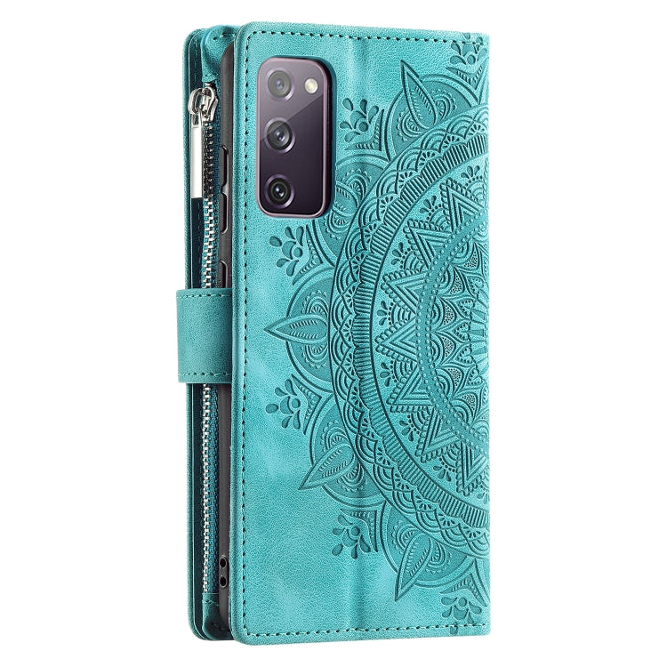 For Samsung Galaxy S20 FE 4G / 5G Multi-Card Totem Zipper Leather Phone Case(Green) by buy2fix