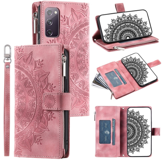 For Samsung Galaxy S20 FE 4G / 5G Multi-Card Totem Zipper Leather Phone Case(Pink)