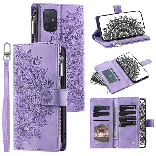 For Samsung Galaxy A71 5G Multi-Card Totem Zipper Leather Phone Case(Purple) by buy2fix