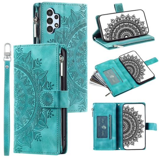 For Samsung Galaxy A13 4G/5G / A04S Multi-Card Totem Zipper Leather Phone Case(Green)