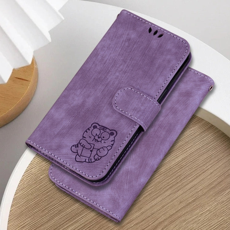 For Google Pixel 9 Pro Little Tiger Embossed Leather Phone Case(Purple) by buy2fix