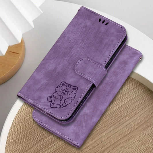 For Google Pixel 9 Pro Little Tiger Embossed Leather Phone Case(Purple) by buy2fix