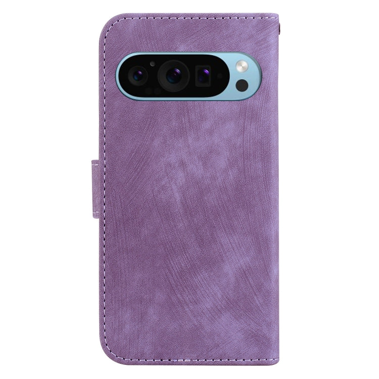 For Google Pixel 9 Pro Little Tiger Embossed Leather Phone Case(Purple) by buy2fix