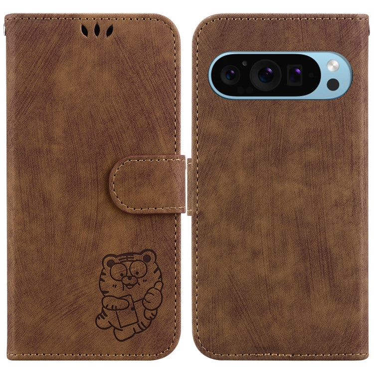 For Google Pixel 9 Pro Little Tiger Embossed Leather Phone Case(Brown) by buy2fix