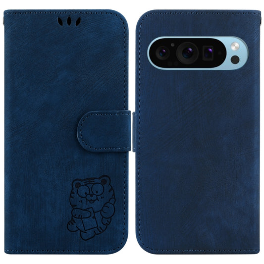 For Google Pixel 9 Pro Little Tiger Embossed Leather Phone Case(Dark Blue) by buy2fix