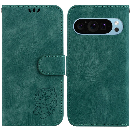 For Google Pixel 9 Little Tiger Embossed Leather Phone Case(Green) by buy2fix