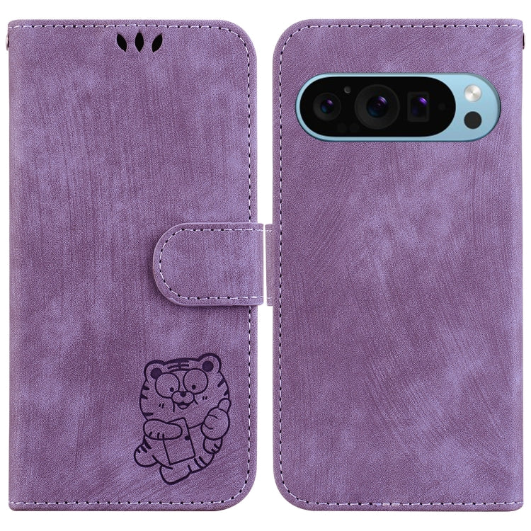 For Google Pixel 9 Little Tiger Embossed Leather Phone Case(Purple) by buy2fix