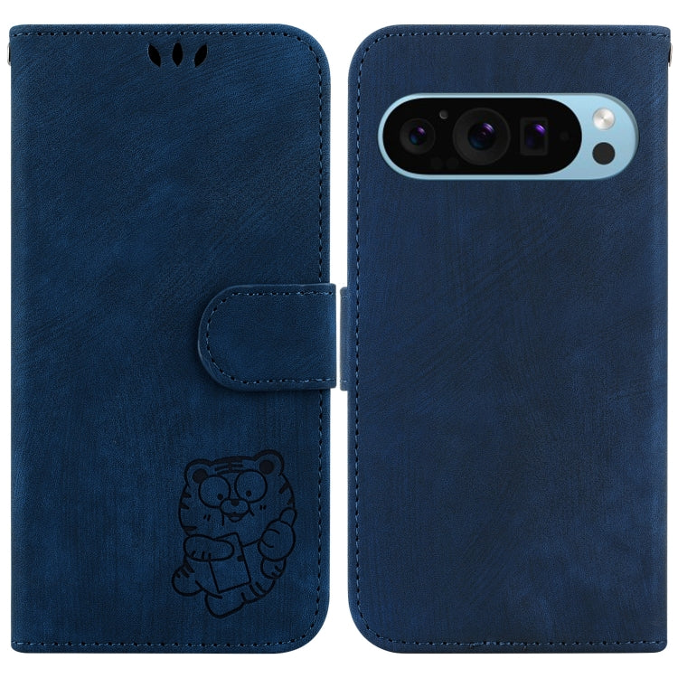 For Google Pixel 9 Little Tiger Embossed Leather Phone Case(Dark Blue) by buy2fix