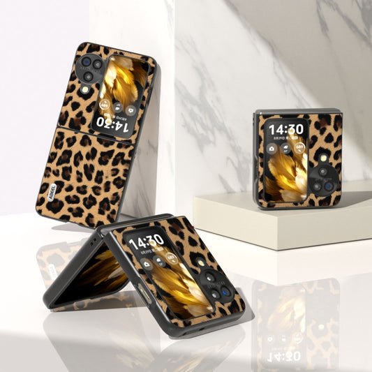 For OPPO Find N3 Flip ABEEL Black Edge Leopard Phone Case(Leopard Print) - OPPO Cases by buy2fix | Online Shopping UK | buy2fix