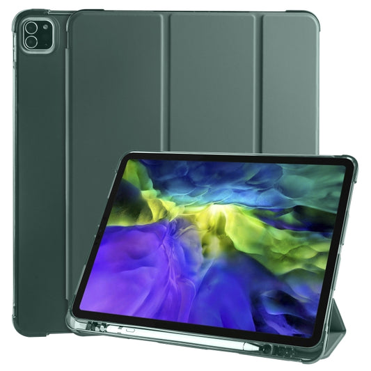 For iPad Air 13 2025 / 2024 / iPad Pro 12.9 (2020) / iPad Pro 12.9(2018) 3-folding Horizontal Flip PU Leather + Shockproof TPU Tablet Case with Holder & Pen Slot(Pine Green) - iPad Pro 12.9 (2020) Cases by buy2fix | Online Shopping UK | buy2fix