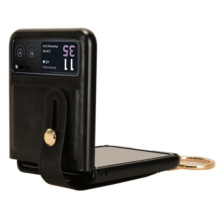 For Motorola Razr 40 Wristband Leather Back Phone Case(Black) by buy2fix