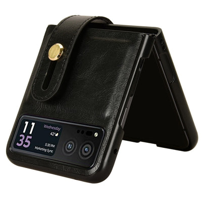 For Motorola Razr 40 Wristband Leather Back Phone Case(Black) by buy2fix