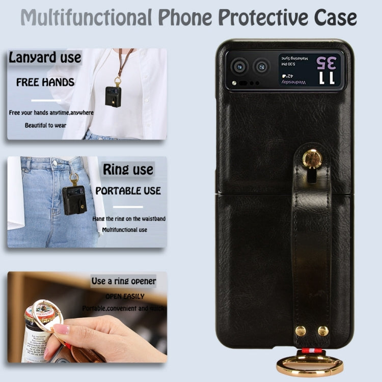 For Motorola Razr 40 Wristband Leather Back Phone Case(Black) by buy2fix