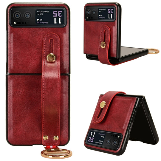 For Motorola Razr 40 Wristband Leather Back Phone Case(Red)