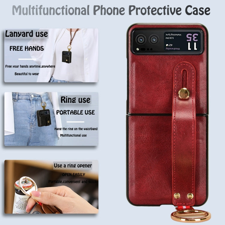 For Motorola Razr 40 Wristband Leather Back Phone Case(Red) by buy2fix