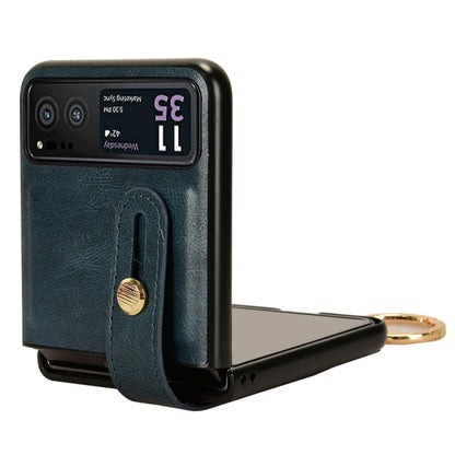 For Motorola Razr 40 Wristband Leather Back Phone Case(Blue) by buy2fix