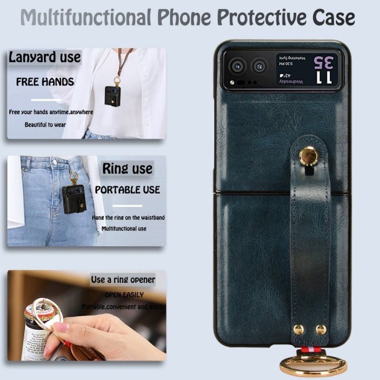 For Motorola Razr 40 Wristband Leather Back Phone Case(Blue) by buy2fix
