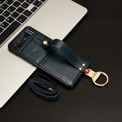 For Motorola Razr 40 Wristband Leather Back Phone Case(Blue) by buy2fix