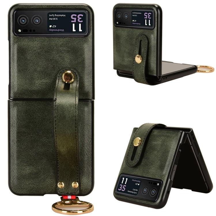 For Motorola Razr 40 Wristband Leather Back Phone Case(Green) by buy2fix