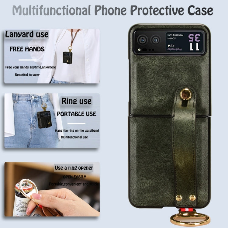 For Motorola Razr 40 Wristband Leather Back Phone Case(Green) by buy2fix