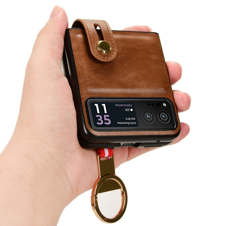 For Motorola Razr 40 Wristband Leather Back Phone Case(Brown) by buy2fix