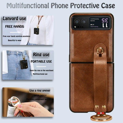 For Motorola Razr 40 Wristband Leather Back Phone Case(Brown) by buy2fix