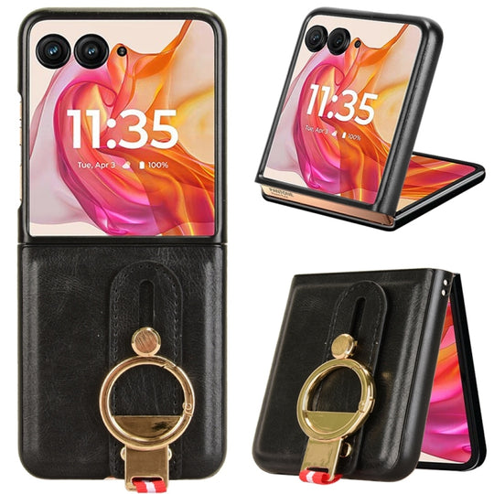 For Motorola Razr 50 Ultra Wristband Leather Back Phone Case(Black)