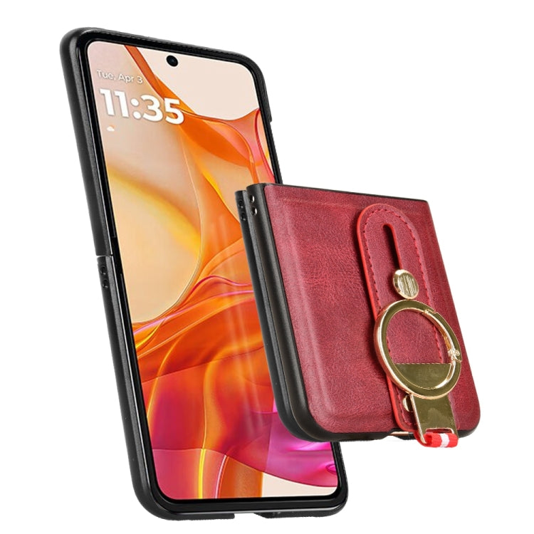 For Motorola Razr 50 Ultra Wristband Leather Back Phone Case(Red) by buy2fix