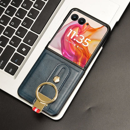 For Motorola Razr 50 Ultra Wristband Leather Back Phone Case(Blue) by buy2fix