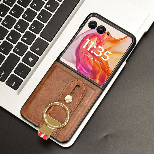 For Motorola Razr 50 Ultra Wristband Leather Back Phone Case(Brown) by buy2fix