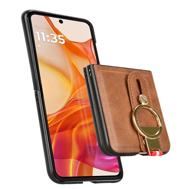 For Motorola Razr 50 Ultra Wristband Leather Back Phone Case(Brown) by buy2fix