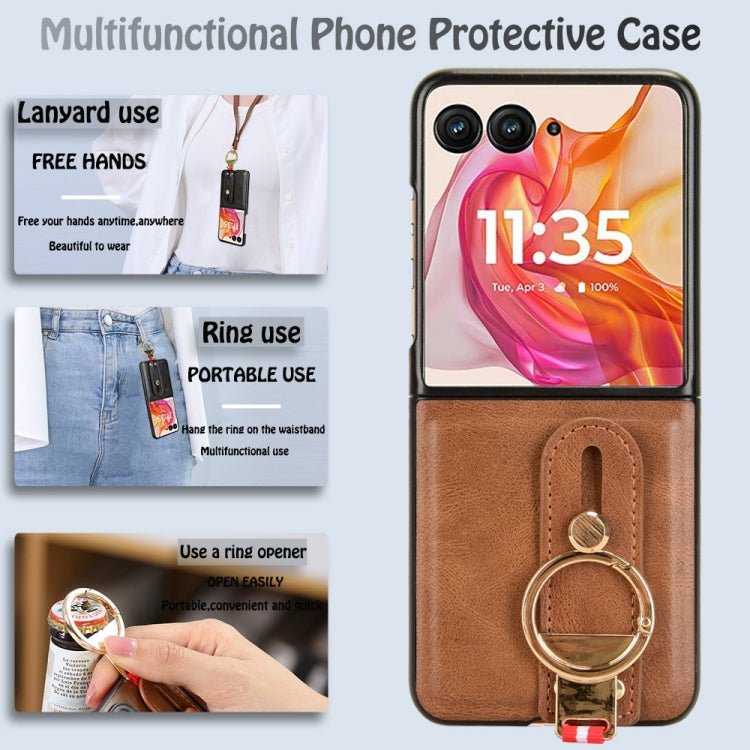 For Motorola Razr 50 Ultra Wristband Leather Back Phone Case(Brown) by buy2fix