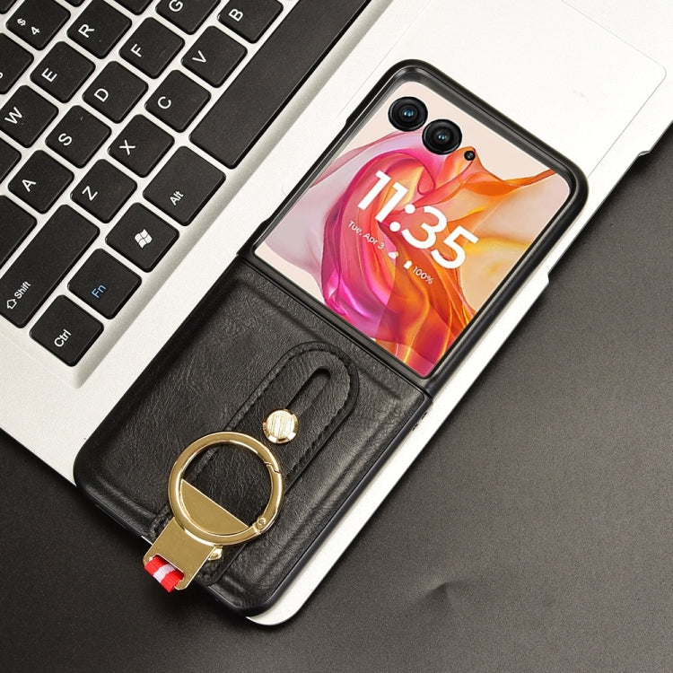 For Motorola Razr 50 Wristband Leather Back Phone Case(Black) by buy2fix