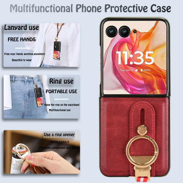 For Motorola Razr 50 Wristband Leather Back Phone Case(Red) by buy2fix